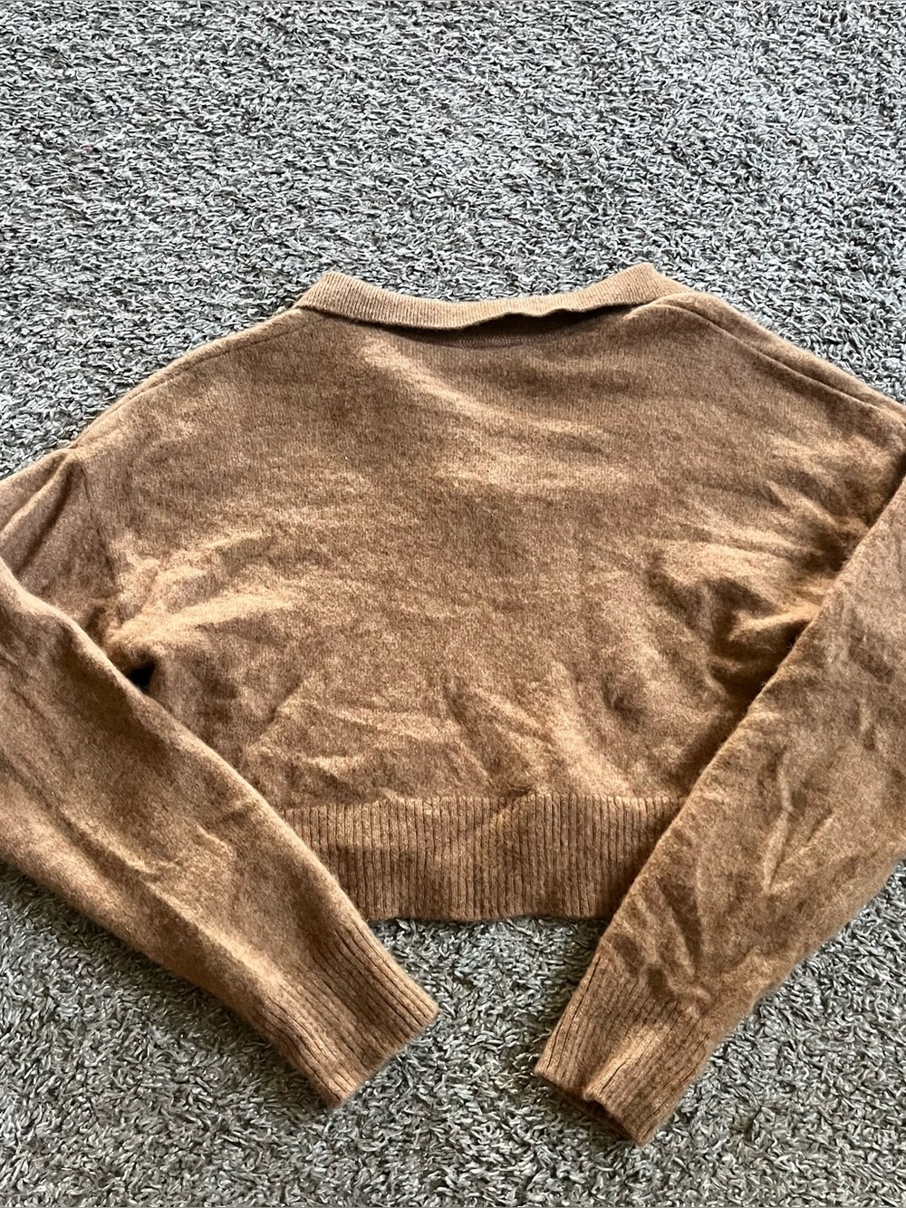Reformation Cashmere Polo Sweater Cropped Camel Tan Brown Sweater Collar Small - Picture 6 of 7